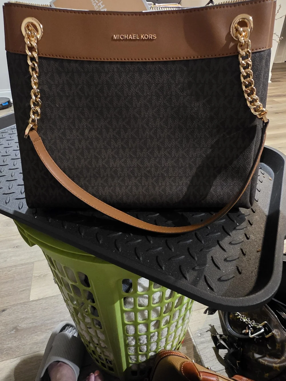 NWT MICHAEL KORS Brown Signature Chain-Handle Tote